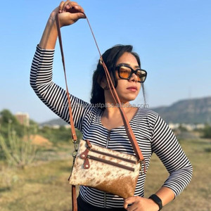 Bolso de mano de cuero de vaca de alta calidad, bolso cruzado de usos múltiples, pelo Real en cuero genuino, bolso de hombro con doble cremallera - Product Image 2