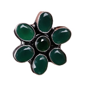 MOQ Available Green Onyx Oxidized <b>Silver</b> Vintage Floral <b>Stud</b> Earrings | Brass Ethnic Women's Fashion Jewelry Wholesale India - Product Image 1
