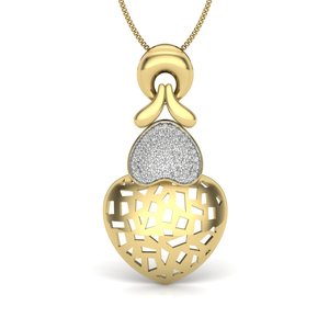 Romantic Heart Cut Diamond Pendant In Yellow Gold With Pave Setting For Women's Everyday Wear - Product Image 2