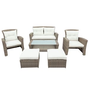 Juego de Muebles de Jardín de Mimbre para Todo Clima, 4 Piezas, Sofá Seccional para Exteriores con Otomana y Cojines - Product Image 6