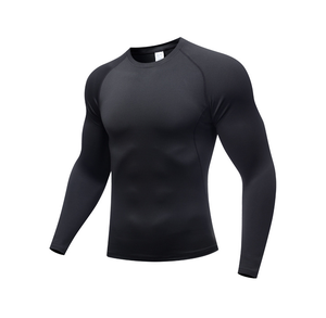 T-shirt de compression à manches longues noir uni pour homme, séchage rapide, haut de sport anti-UV - Product Image 1