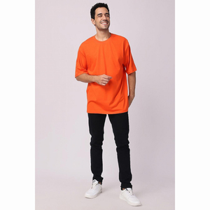 Men's <b>Orange</b> Short Sleeve O-Neck <b>T</b>-<b>Shirt</b> Regular Fit Casual Style 100% Cotton Jersey Knitted Solid Color Blank Design - Product Image 3