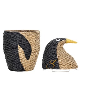 Cesta de Almacenamiento de Jacinto de Agua con Forma de Pingüino y Tapa, Organizador de Juguetes Tejido con Forma de Animal para Decoración de Habitación Infantil - Product Image 2