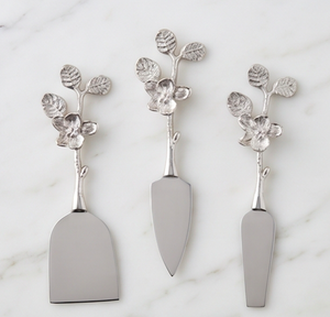 Juego de 3 cuchillos para queso de acero inoxidable con mango de hoja floral, espátula para mantequilla plateada para utensilios de cocina - Product Image 3
