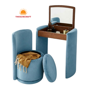 Premium Girls Corner Makeup Vanity - Modern Oak Wood Beauty <b>Table</b> with <b>Mirror</b> & Chair Cheap Options - Product Image 2