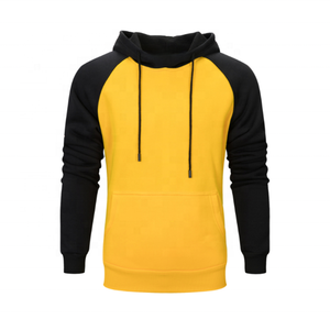 Sudadera con Capucha Raglán Amarilla y Negra para Hombre, Informal, Mezcla de Algodón, con Bolsillo Canguro, Venta al por Mayor, OEM, ODM - Product Image 1