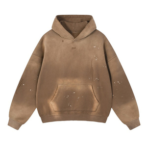 Sudadera con Capucha de Alta Calidad, Estilo Retro, Lavado Vintage con Efecto de Copo de Nieve, Borde Deshilachado, Color Sólido, Forro Polar - Product Image 4