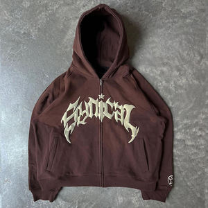<b>Skeleton</b> Graphic <b>Full</b> Zip Hoodie Heavyweight Cotton Oversized Streetwear Hoodie Custom Printed Gothic Hoodie OEM Manufacturer - Product Image 3