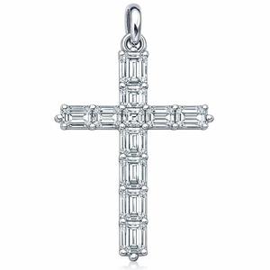 Colgante de cruz de diamante de platino con corte esmeralda de 30 mm, joyería de alta gama unisex, collar religioso de lujo con múltiples piedras naturales personalizadas - Product Image 4