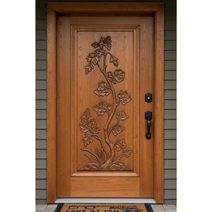 Puerta Principal de Madera Sólida Tallada a Mano con Follaje de Lujo, Inspirada en la Naturaleza, para Entrada Exterior Artística - Product Image 6