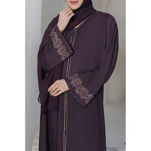 Elegant Purple <b>Abaya</b> With Embroidered Sleeves Long Sleeve Floor Length Modest Dress For <b>Women</b> Middle East Style Daily Wear - Product Image 2