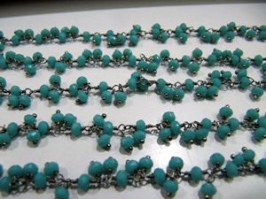 Dark Amazonite Rondelle Faceted Beaded Dangling Thick Chain 3-4mm Hydro Quartz <b>Rosary</b> chain - Product Image 2