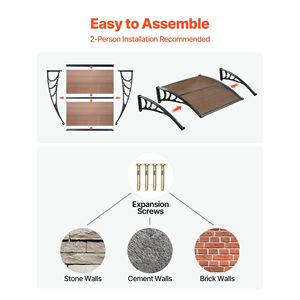 Tende da Sole per Porte Esterne 38 x 40 Pollici con Staffa di Drenaggio in ABS per Protezione da Pioggia, Neve e Sole - Tende da Sole per Ingressi - Product Image 5