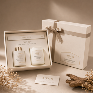 ชุดของขวัญเทียนหอมและก้านไม้หอมปรับอากาศ AIKUN รุ่น Luxury Matte White พร้อมกล่องของขวัญริบบิ้น สำหรับเทศกาลต่างๆ ขายส่ง - Product Image 1