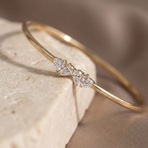 Shimmering Pear & Heart Cut Lab Diamond Ethnic Gold Plated Women's Statement <b>Bangle</b> <b>Bracelet</b> for Everyday Wear - Product Image 1