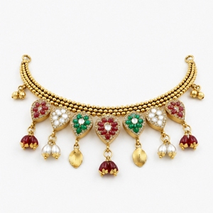 925 Sterling <b>Silver</b> Gold Plated <b>Choker</b> Necklace and Earring Set with Multicolored Stones Pearls and Traditional Enamel Work - Product Image 3
