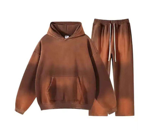 Conjunto Deportivo para Hombre, Estilo Desgastado, Sudadera Holgada de Mezcla de Algodón, Pantalones Deportivos de Corte Relajado, Dos Piezas, Ropa Urbana - Product Image 2
