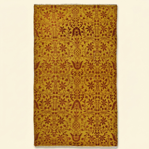 Tapis en laine fait main motif floral safran-moutarde rouille, tapis de zone moderne botanique arabesque, antidérapant à poils épais pour salon et hôtel - Product Image 1