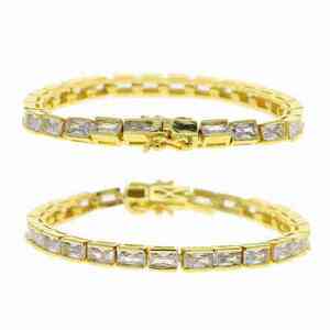 Classic Baguette Cut Diamond Tennis Bracelet Channel Setting Geometric Style 18K <b>Solid</b> <b>Gold</b> Unisex Everyday Wear - Product Image 2