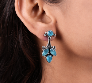 Wholesale MultiStone <b>Stud</b> <b>Earrings</b> for Women Handmade Oxidized <b>Silver</b> Tone Leaf Design Gemstone Statement Jewelry - Product Image 2
