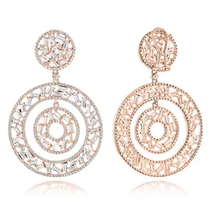 Boucles d'oreilles pendantes vintage EtherStar 6,25 carats en diamant de laboratoire taille baguette et rond, double cercle en or, certifiées IGI - Product Image 1
