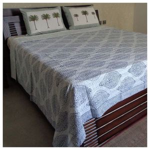Indian Artisan Cotton Sanganer Kantha Queen Size <b>Throws</b> Hand Block Printed <b>Large</b> Width Handmade Quilt Home Bedroom Wholesale - Product Image 4