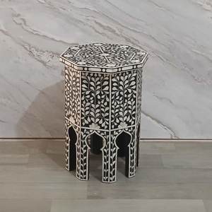 Mesa redonda de resina con incrustaciones de hueso auténtico, diseño moderno, para sala de estar. - Product Image 1