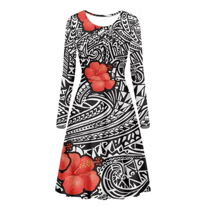 Vestido Maxi con Estampado Hawaiano de Talla Grande, Manga Larga, Cuello en V, Tejido de Punto, Informal, para Mujer, Personalizado, Ropa de Verano - Product Image 5