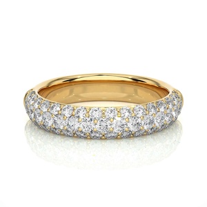 Bague en or massif à la mode ronde taille brillant diamant bijoux 14K or jaune trois rangées pavées diamants bande de mariage pour les femmes - Product Image 1