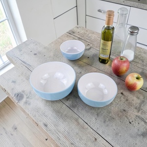 Ensemble de bols en mélamine 3 pièces, ronds, bleu uni, blanc, minimalistes, compatibles lave-vaisselle, assiettes et plats - Product Image 2