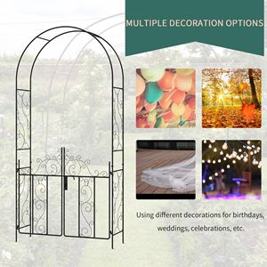 Arco da Giardino in Metallo Nero da 226,6 cm con Cancello, Elegante Arco Nuziale e Pergola per Piante Rampicanti e Rose - Product Image 4