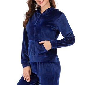 Survêtement personnalisé en velours, très populaire, grande taille, pour femme, avec sweat à capuche zippé en coton et pantalon de jogging, ensemble 2 pièces en velours pour femme - Product Image 5