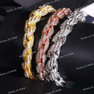 Pulsera de Cadena de Cuerda Trenzada Ajustable de Plata 925 con Diamantes Moissanite para Mujer, Pulsera de Lujo Chapada en Rodio Estilo Hip Hop - Product Image 2