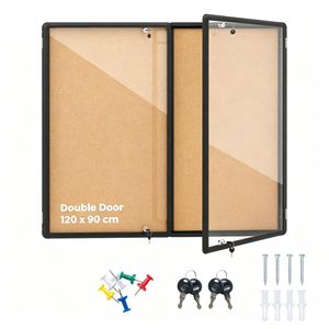 Pannello in Tessuto per Annunci con Porte in PET Infrangibile, Cornice in Alluminio, Vetrina Espositiva Chiusa, Bacheca Esterna con Serratura per Scuola - Product Image 1