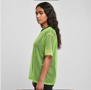 Camiseta de malla transparente para mujer, cuello redondo, manga corta, ajuste holgado, transpirable, camiseta transparente con hombros caídos - Product Image 3