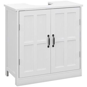 Mobile Bagno Stile Rustico con Lavabo, Ripiano Regolabile, Piedistallo e Specchio LED, Vanità in Legno Massello Bianco - Product Image 3