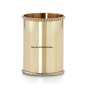 Manufacturer Exporter <b>Round</b> <b>Brush</b> Holder Handmade Metal with Unique Gold Finish Texture New Stylish Bathroom Set Accessory - Product Image 6