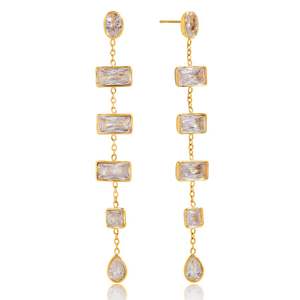 Pendientes Colgantes Geométricos de Acero Inoxidable con Baño de Oro de 18K y Circonitas, Venta al por Mayor - Product Image 1