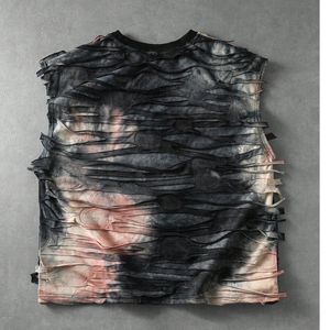 Camiseta sin mangas para hombre personalizada, estilo vintage desgastado, rasgada, streetwear, gótica, punk, OEM ODM - Product Image 4