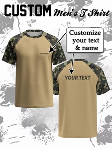 Raglan Three Quarter Sleeve <b>Polyester</b> Cotton Men's T-Shirt Men's Custom Camouflage Print T-Shirt Personalized Text/Name Breath - Product Image 6