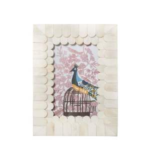Handmade Eco-Friendly Resin Photo <b>Frame</b> <b>with</b> Bone Inlay Peacock Design Tabletop Vertical Home Decor - Product Image 1