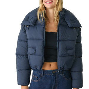 Chaqueta acolchada corta azul marino para mujer, estilo urbano, gruesa, con cremallera, para invierno, venta al por mayor personalizada - Product Image 5