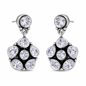 Bulk Price Luxury CZ Floral Statement Earrings for Women | <b>Oxidized</b> Silver Brass Wedding Jewelry Wholesale Supplier - Product Image 1