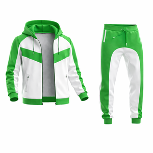Conjunto Deportivo Unisex Verde y Blanco en Contraste – Chaqueta con Capucha y Cremallera con Pantalones Jogger, Atuendo Deportivo Informal de Corte Ajustado para Gimnasio - Product Image 3