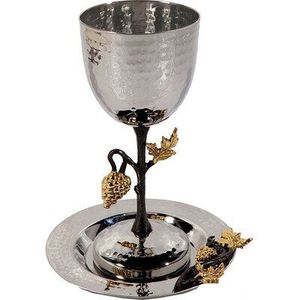Wholesale Price Hammered Silver Kiddush Cup With Grape Vine Stem Luxury Judaica Wine Goblet For Decor - Product Image 6
