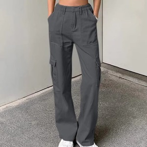 Pantalon cargo streetwear d'hiver élégant et personnalisé pour femme, délavé, taille haute élastique, respirant, en polyester/coton, coupe ample - Product Image 6