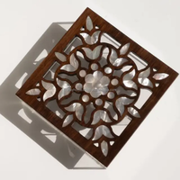 Boîte de rangement en bois laqué transparente OEM pour bureau, durable, résistante au lave-vaisselle, avec incrustation florale MOP
