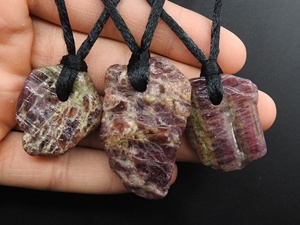 <b>Pink</b> Tourmaline Natural Rough Pendant-Top Front <b>Drilled</b> 3MM Hole Smooth Polished 25-35MM Size PMEGEMSBEADS CJ Model for Necklace - Product Image 4