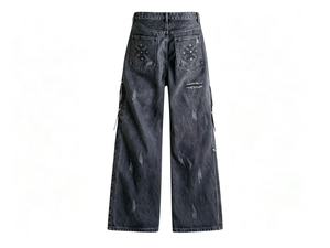 Jean en denim déchiré à jambe large, taille haute, style streetwear, en coton, pour homme, coupe ample, mode automne - Product Image 3