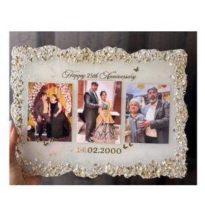 Handmade Eco-Friendly Durable Lightweight Resin <b>Photo</b> <b>Frame</b> with <b>Gold</b> Foil Pearls and Wedding Names - Product Image 6